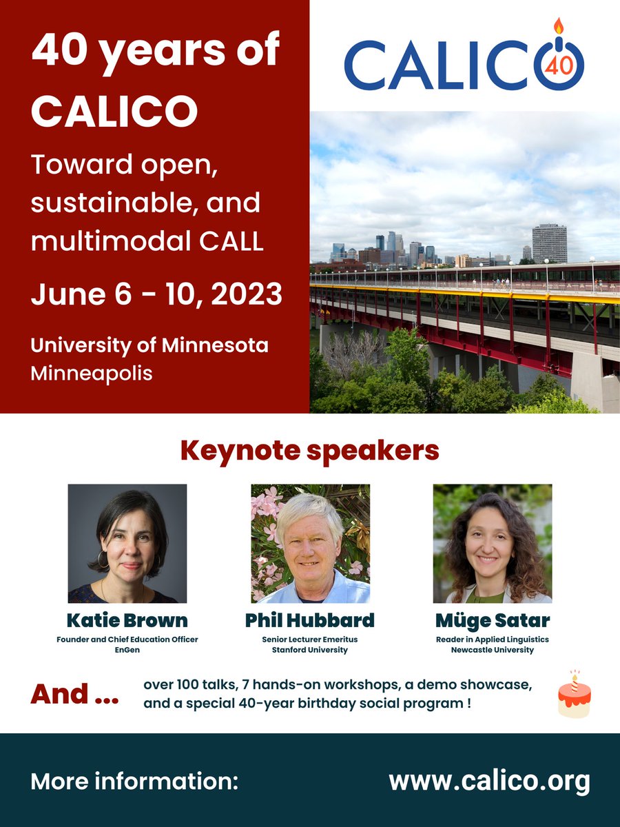 A perfect venue 4 any language professionals interested in technology-mediated learning: become a <a href="/CALICOnsortium/">CALICO</a> member &amp; attend this year conference in Minneapolis. Awesome keynotes, workshops &amp; papers &amp; a special social program for the 40th 🎂 @UVicHumanities <a href="/ACLA_CAAL/">Canadian Association of Applied Linguistics</a>