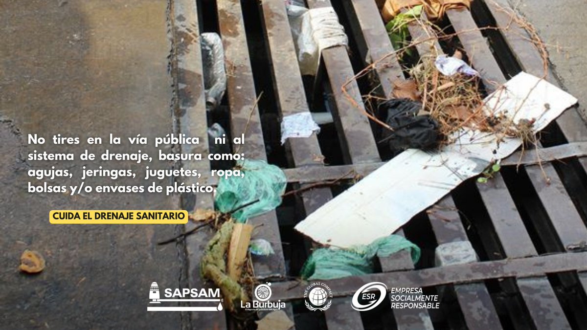 SapsamOficial's tweet photo. Siendo que el agua es responsabilidad de todos, no solo en el uso eficiente, sino también en la descarga adecuada, el Organismo Operador SAPSAM, hace un llamado a evitar conductas que propicien el mal funcionamiento de la Red General de Drenaje https://t.co/3EP0jBaJij