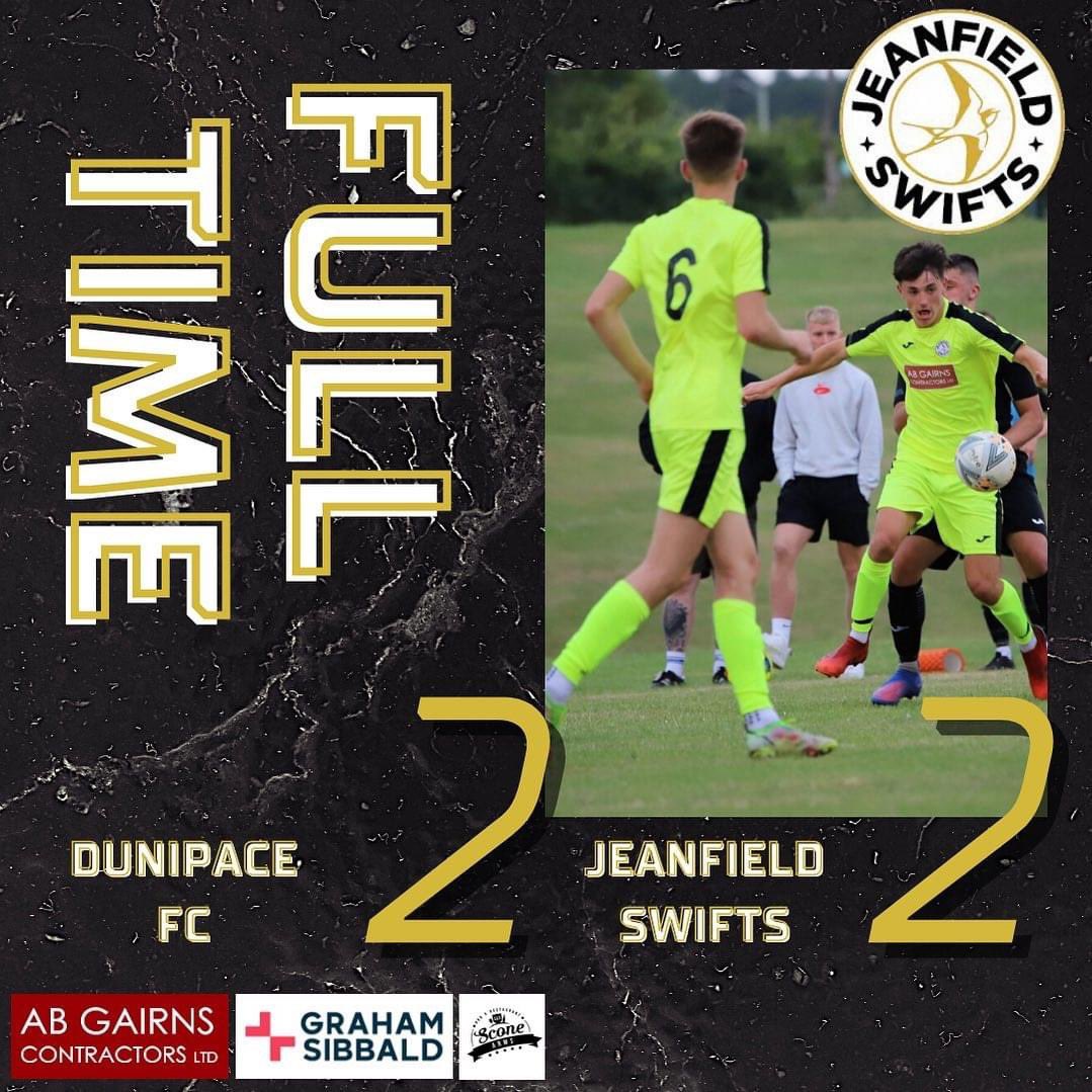 Full Time in Denny, and it finishes two a piece in another entertaining game against Dunipace.

Jeanie trailed by two at the break, before Jack Robertson and Scott Logan both scored in the second half. Dunipace were reduced to 10 men with 20 mins to go but it finished all square.