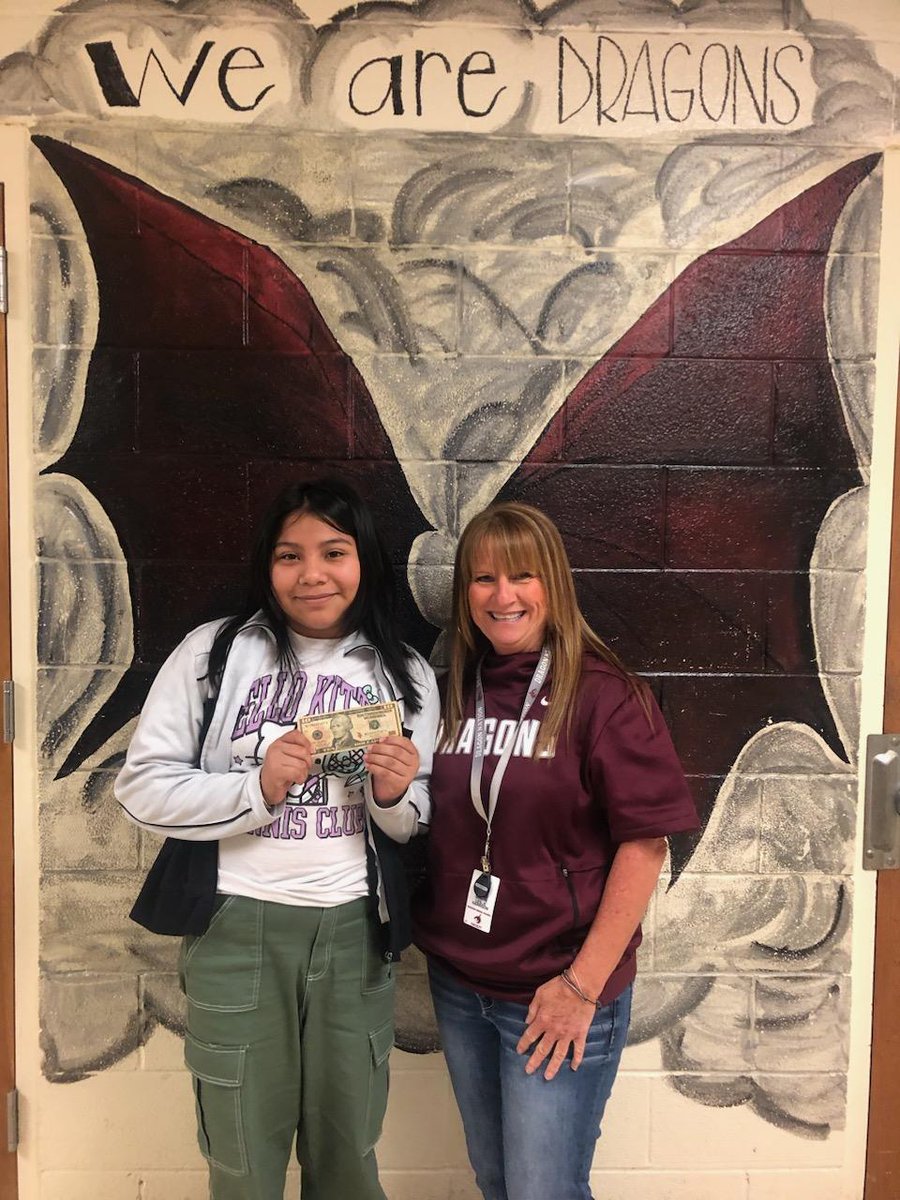 DMSDragons's tweet photo. Last week's DMS perfect attendance winner of $10 is Suleny Palacios.  She has perfect for the school year! Congratulations! https://t.co/3CHd4IhXld