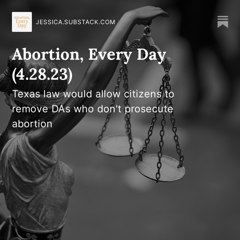 The Texas house just passed a bill that would not only allow for the removal of DAs who decline to prosecute abortion cases - but would let citizens to petition for their removal! jessica.substack.com/p/abortion-eve…