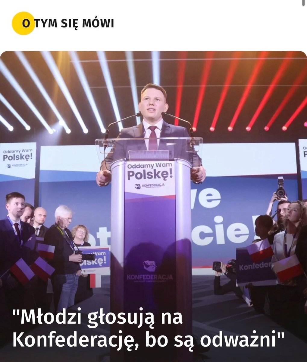 Nowa_Nadzieja_'s tweet photo. Dlaczego młodzi głosują na Konfederację?
"Chcą pracować i za tę pracę otrzymywać uczciwe wynagrodzenie. Tylko tyle i aż tyle. Nie chcą, by spora część pensji znikała im na podatki i ZUS-y, bo podatków i ZUS-ów nie popierają, i podkreślają, że tylko Konfederacja ich nie popiera." https://t.co/YPsWjhXoVI