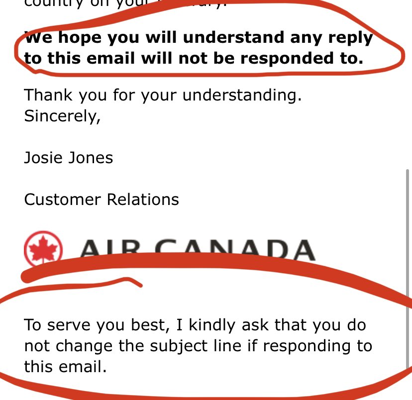 Tim_Hatch_'s tweet photo. @AirCanada Can you please help me? Your email reply isn’t making sense and your call centre says they can’t help me unless I email you (which I have). I’ve been trying to get some help all week with no luck https://t.co/ljCacprUUq