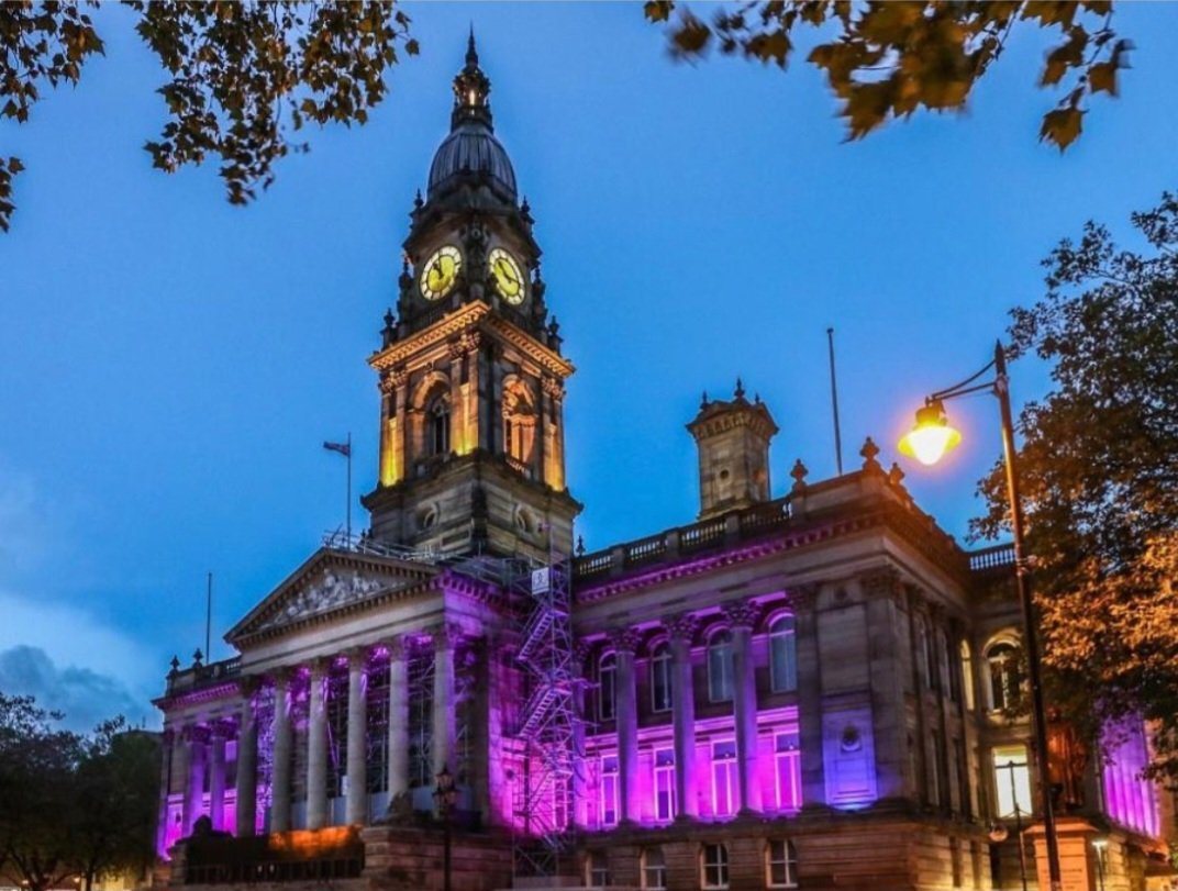 It's amazing to have Bolton Town Hall lit purple tonight part of the @NWCWU campaign for #IWMD23. Everyone has the right to safe and healthy work 💜