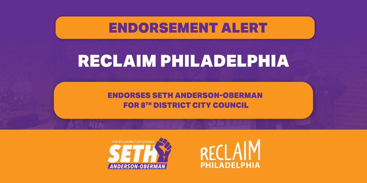 Seth4ThePeople's tweet photo. 🚨Endorsement Alert🚨 

Proud to earn the support of @reclaimphila.

“[Seth’s] decades of organizing with the American Federation of Teachers and SEIU lay a solid foundation for the sorts of coalition-building we need in City Council.” 

- Reclaim 

#BuildingCommunityPower https://t.co/T9t49DQtPV