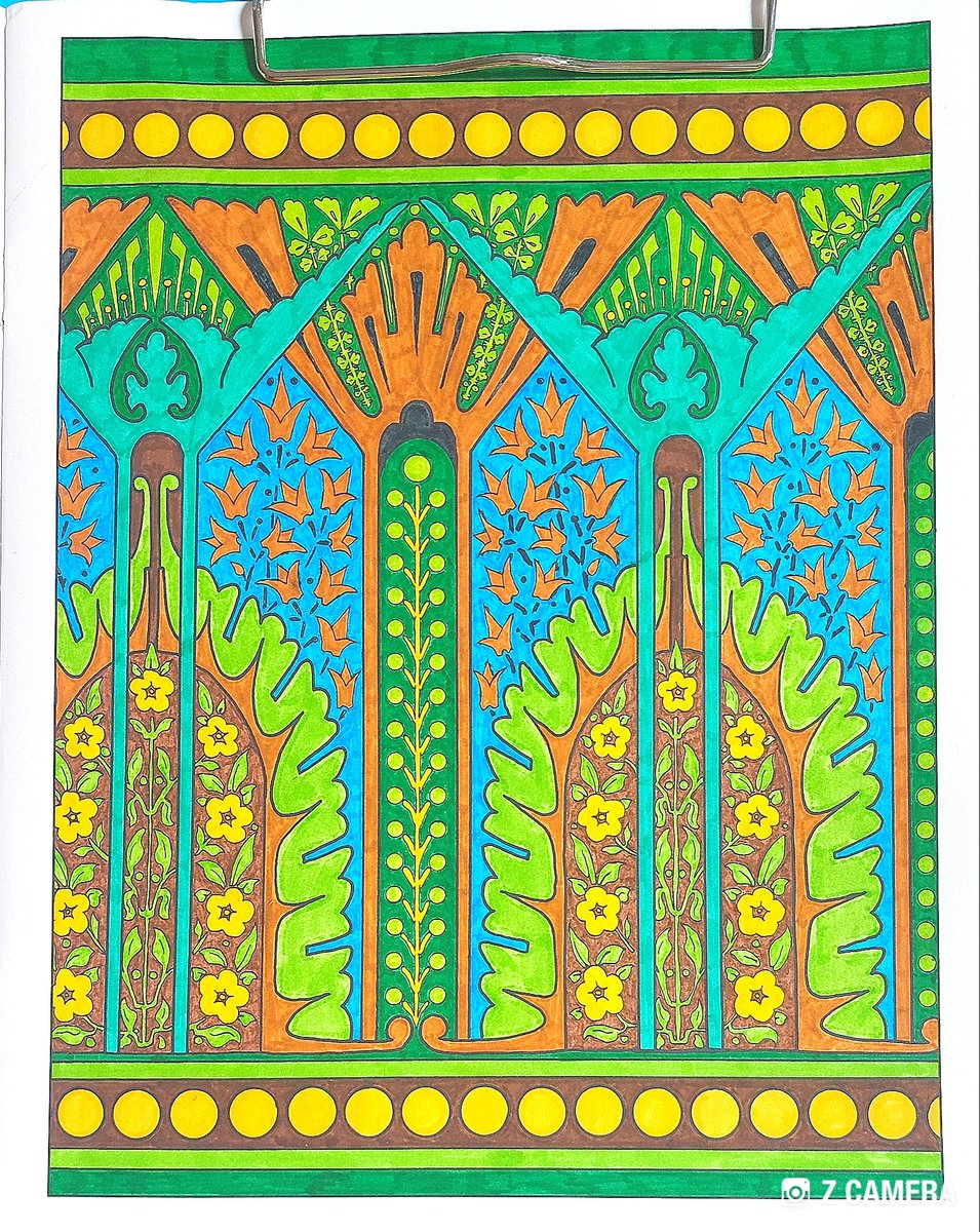 FINALLY done after working on this for the last 3 days! Love how it came out! This is Christopher Dresser's 'Design For Frieze.' 🎨🖼🎭

#EnglishDecorativeDesigns
#ChristopherDresser 
#ArtsAndCraftsMovement 
#PomegranateCommunications
#StabiloPens
#adultcolouring
#arttherapy