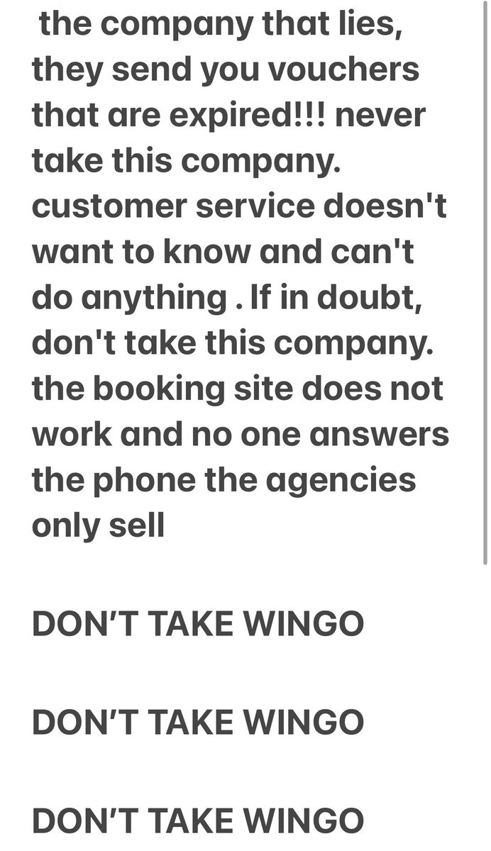 Ramade13's tweet photo. @wingo @wingo the company that lies, they send you vouchers that are expired!!! never take this company. customer service doesn't want to know and can't do anything . If in doubt, don't take this company. the booking site does not work and no one answers the phone the agencies only sell https://t.co/keQUP8NEGe