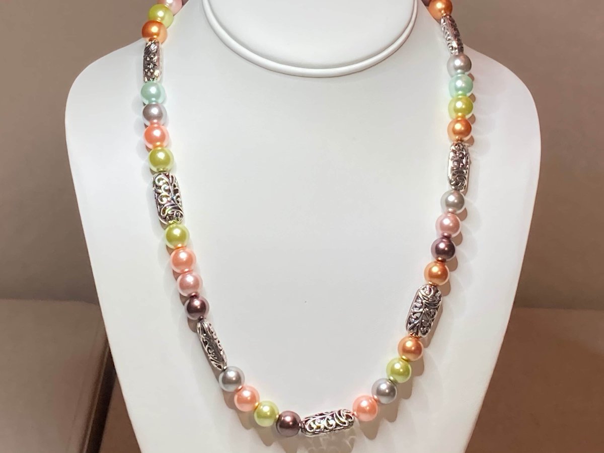 Excited to share the latest addition to my #etsy shop: Multicolor Pearl Necklace / Silver Flower Necklace / Pearl Necklace / etsy.me/3VfCEHS #women #glass #lobsterclaw #multicolorbeads #rainbowbeads #womanbeadnecklace #pearlnecklace #glassbeadspearls #classicne
