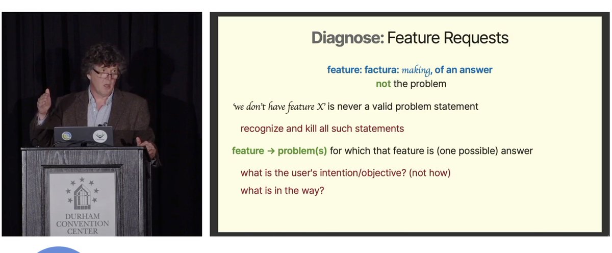 borkdude's tweet image. Kill feature requests. Instead start with a PROBLEM STATEMENT for which a feature is just one possible answer. 💯
#clojure #richhickey #clojure_conj