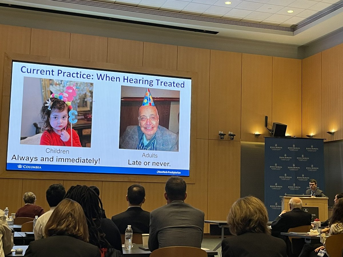 Sound is a necessary stimulus in children for language acquisition and beginning social life. The disappearance of this stimulus in age-related hearing loss can put an end to this social life. Acting quickly in these two stages of life is a priority.
<a href="/jsgolub/">Justin S. Golub</a> <a href="/JHSPH_Hearing/">JHU Cochlear Center for Hearing and Public Health</a> 
#ent