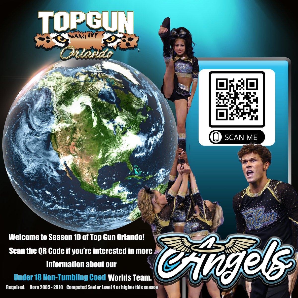 Hold onto your HALOS the Top Gun Angels are switching it up. Debuting in the U18-Non tumble coed division for the 2023-2024 the angels are ready to take flight.