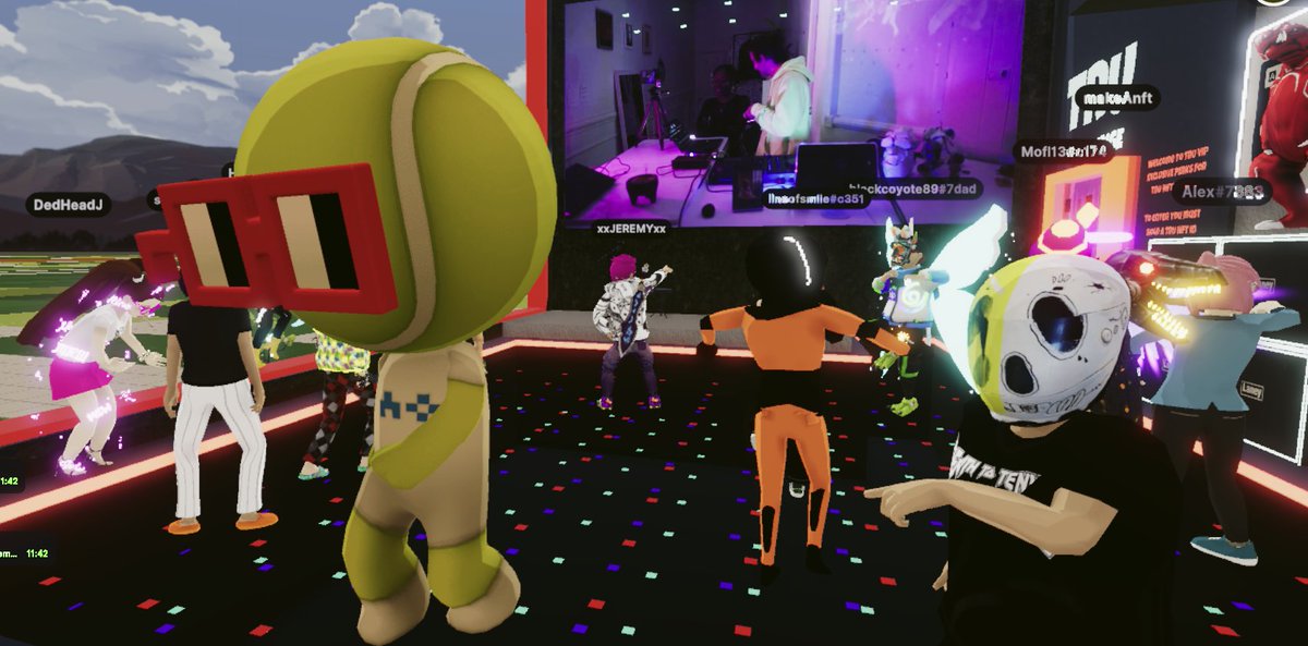 DclRoots's tweet photo. @DeathtoTennis @Uniquehorns_nft @decentraland #TRUBandRoom (26,-118) Live from #HQ223 in #NYC #VLLNSRowCollective #VLLNSRow #VLLNS @osbvmt @shelleyvan @MAKEANFT https://t.co/DFzRw8fjR0