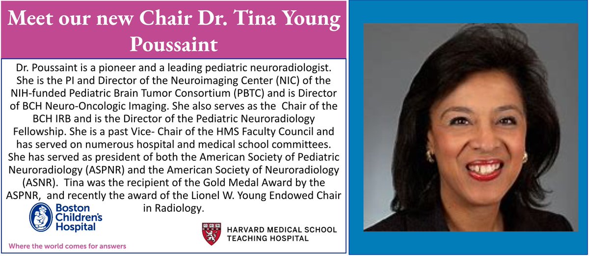 We are so excited to announce our next Chief of Radiology, Dr. @TYPoussaintMD. (Effective July,2023)

@SocPedRad @harvardmed @TheASNR
 #womeninradiology #pedrad #radiology