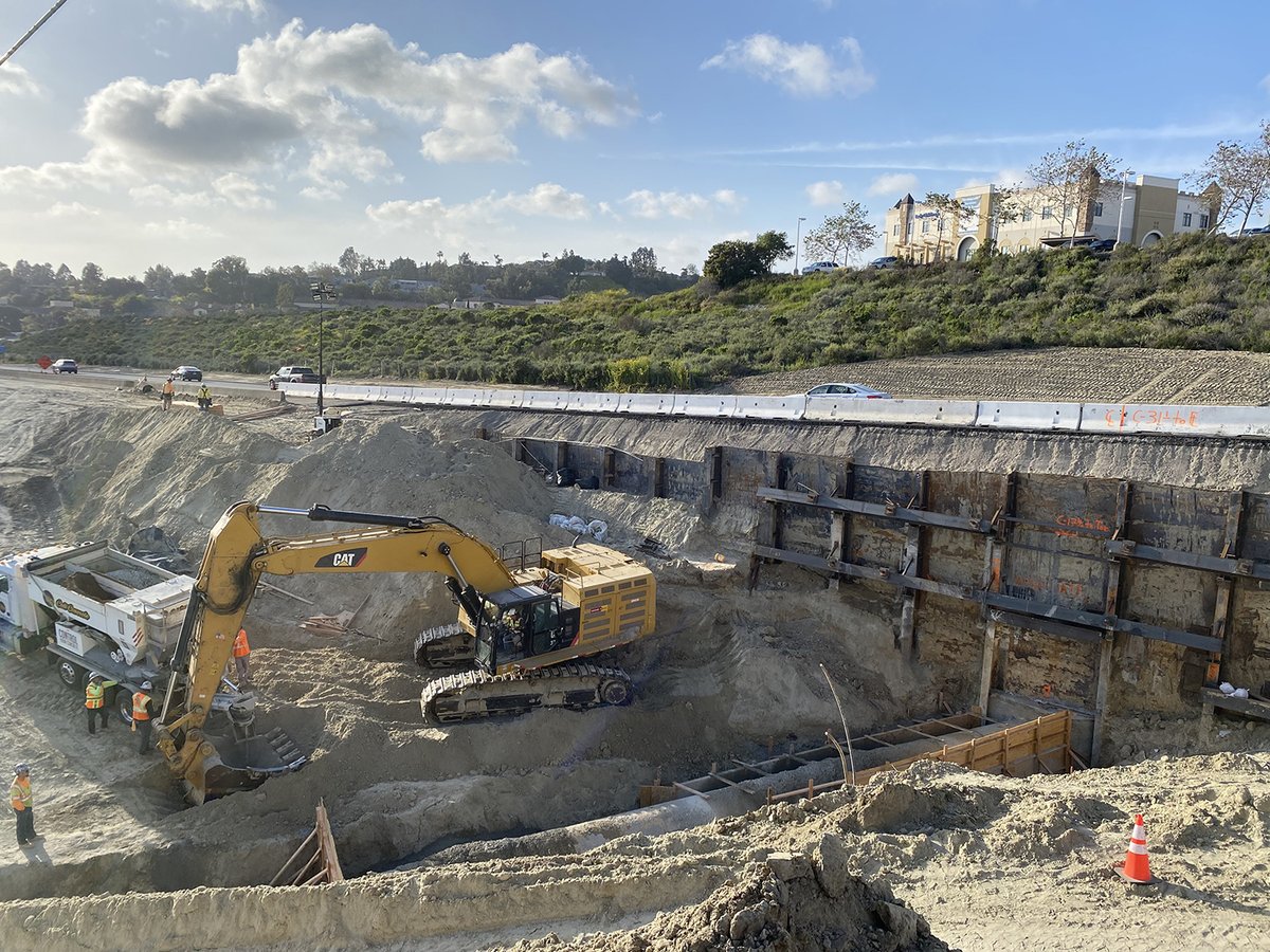 SDCaltrans's tweet photo. Crews are still working around the clock to open the EB lanes of SR-78 between El Camino Real and College Blvd. They hope to reopen the highway the week of May 8. https://t.co/rneJFe9d02