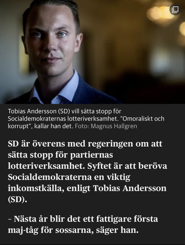 svansbo's tweet photo. Man kan tycka vad fan man vill om lotterier men att använda regeringsmakten för att uttalat skada socialdemokratin är alldeles obegripligt antidemokratiskt. Denna vidriga, vansinniga, läskiga tid vi lever i. Man kan knappt ta in. https://t.co/51qtUV1oj6
