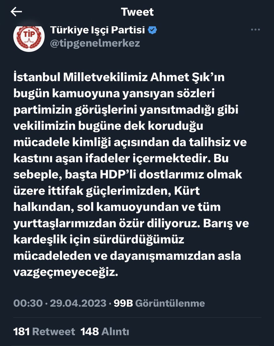 Hem kendisinin hem de partisinin 
ÖZRÜ…
Özrü kabahatinden büyük olmak budur.
Ahmed Arif üstadın bir şiirini anımsadım: “Onur da ağlar” diyordu usta.
Tabi onurlu olanlar için…