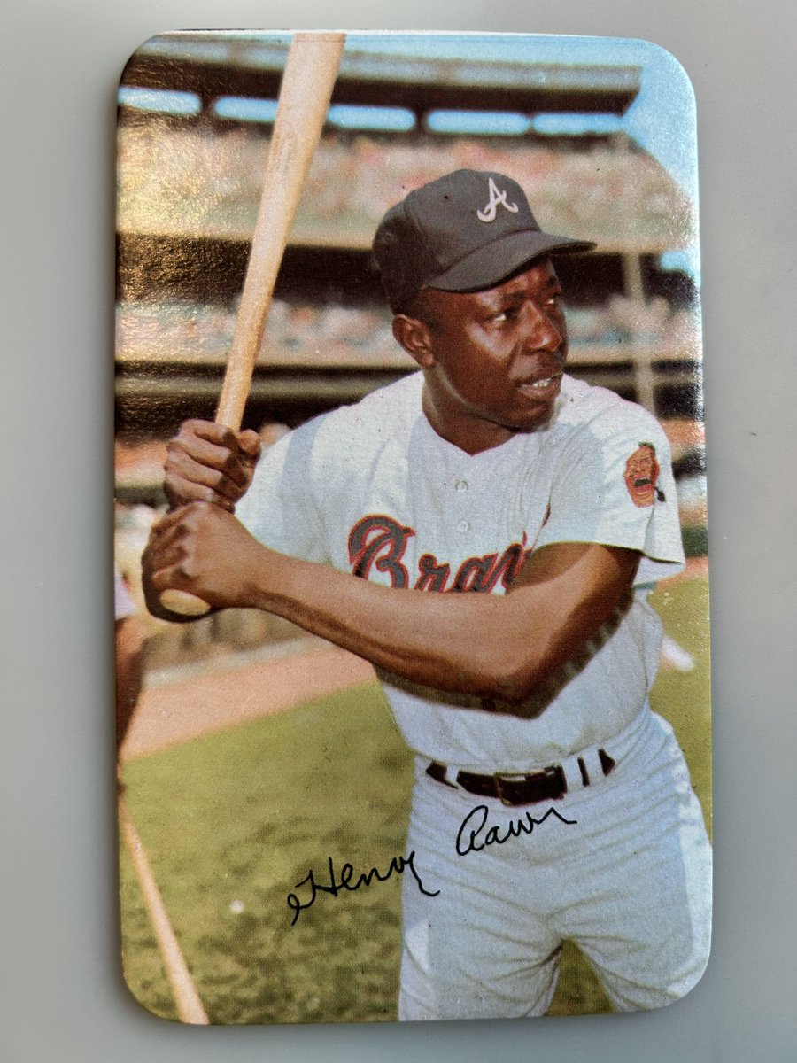 CardboardHistry's tweet photo. With this Hank arriving today, I now lack only #SweetLou & Al Kaline to complete the ‘71 #ToppsSuper set. Would love to get those 2 via trade! I can go “bigs for bigs” as I have ‘64 Topps Giants (including Kaline) & ‘71 Supers for trade. BTW, a solid ‘70 for the 36 yr old 🔨. https://t.co/cRgjh2PnHp
