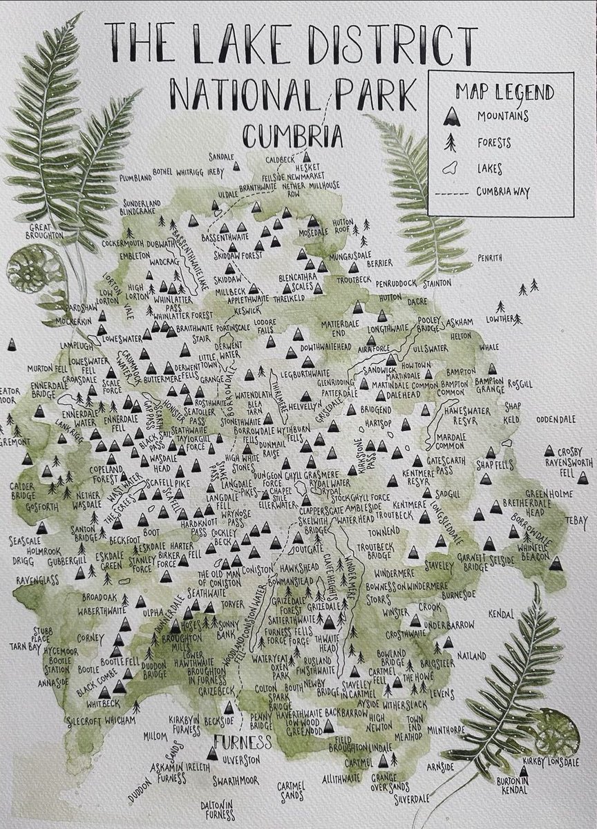 My wife Vicki has finally finished her Lake District map, all hand-drawn with watercolour. Available in A3, A4, card and eventually tea towels. Please msg if interested. 😊 @there_and_back_