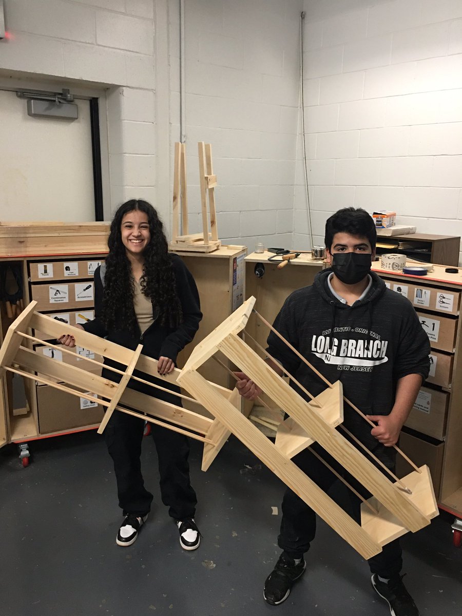 Billythekid174's tweet photo. Students were hard at work this week trying to finish up their Shoe Racks before testing. Especially these two Eight Graders who made light work of a difficult project. I look forward to seeing their plans for their passion projects to close out middle school carpentry. https://t.co/GEbZUN3Nrv