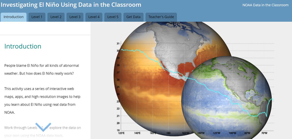 NOAAClimate's tweet photo. Teaching Climate and El Niño? This is a sequence of 5 classroom activities focuses on how El Niño works. The focus of the activities is on accessing and manipulating real data to help students understand El Niño as an interaction of Earth systems.
https://t.co/Rxlb1q5Upw https://t.co/mvsPk7rGKf