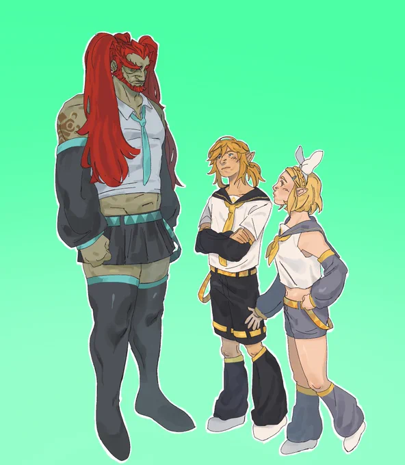 two blonde kids and their big green friend… this calls for a crossover 