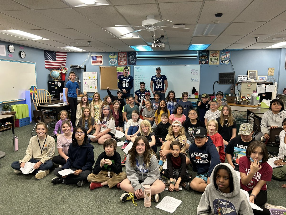 NAU_Football's tweet photo. Thank you DeMiguel Elementary 5th grade for allowing our players to read to your classes!! See you in the fall! https://t.co/T5IlC9aZQ2