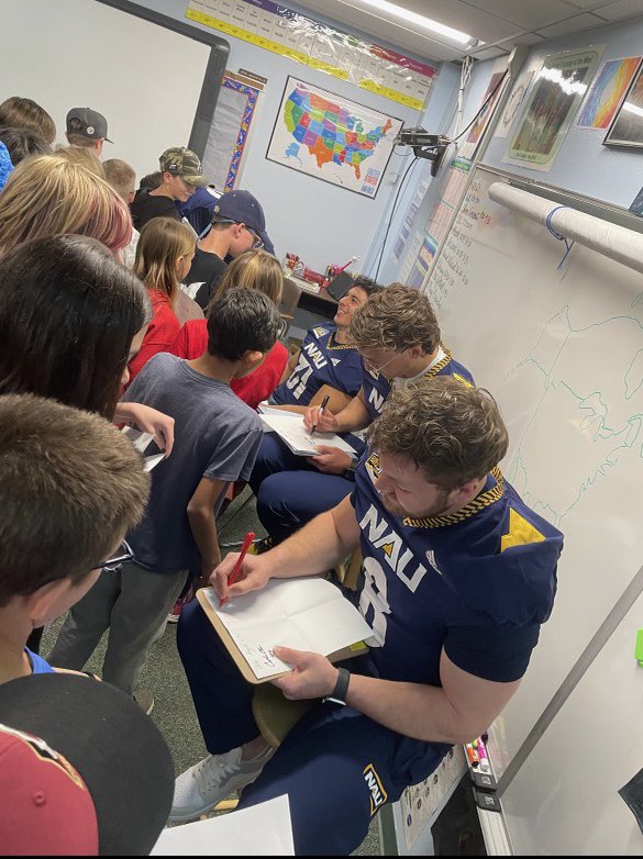 NAU_Football's tweet photo. Thank you DeMiguel Elementary 5th grade for allowing our players to read to your classes!! See you in the fall! https://t.co/T5IlC9aZQ2