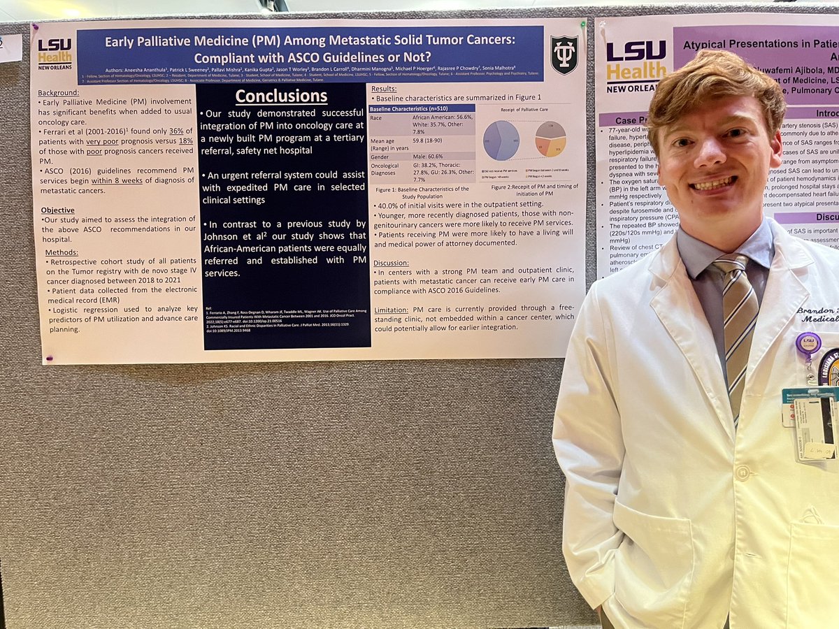 SoniaMKhunkhun's tweet photo. Really proud to be @LSUHealthNO Medicine Research Day today &amp; see our joint academic project with @TulaneMedicine represented! When 2 specialties from 2 academic institutions come together, magic happens!  #PalliativeCare #hapc #palonc #workintogether @LCMCHealthEdu #oncology https://t.co/QUzPDOfNcN