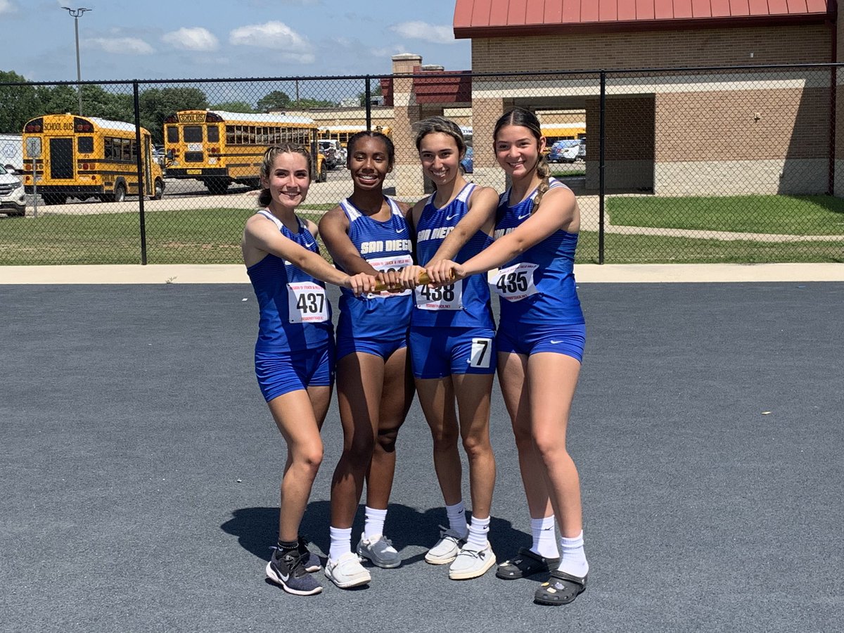 SDGirlsTrack's tweet photo. On to finals day tomorrow in the following events 400m relay, 800m relay, and 100 dash! Great job Lady Vaqueros 👏💙 https://t.co/por7EXBNTI