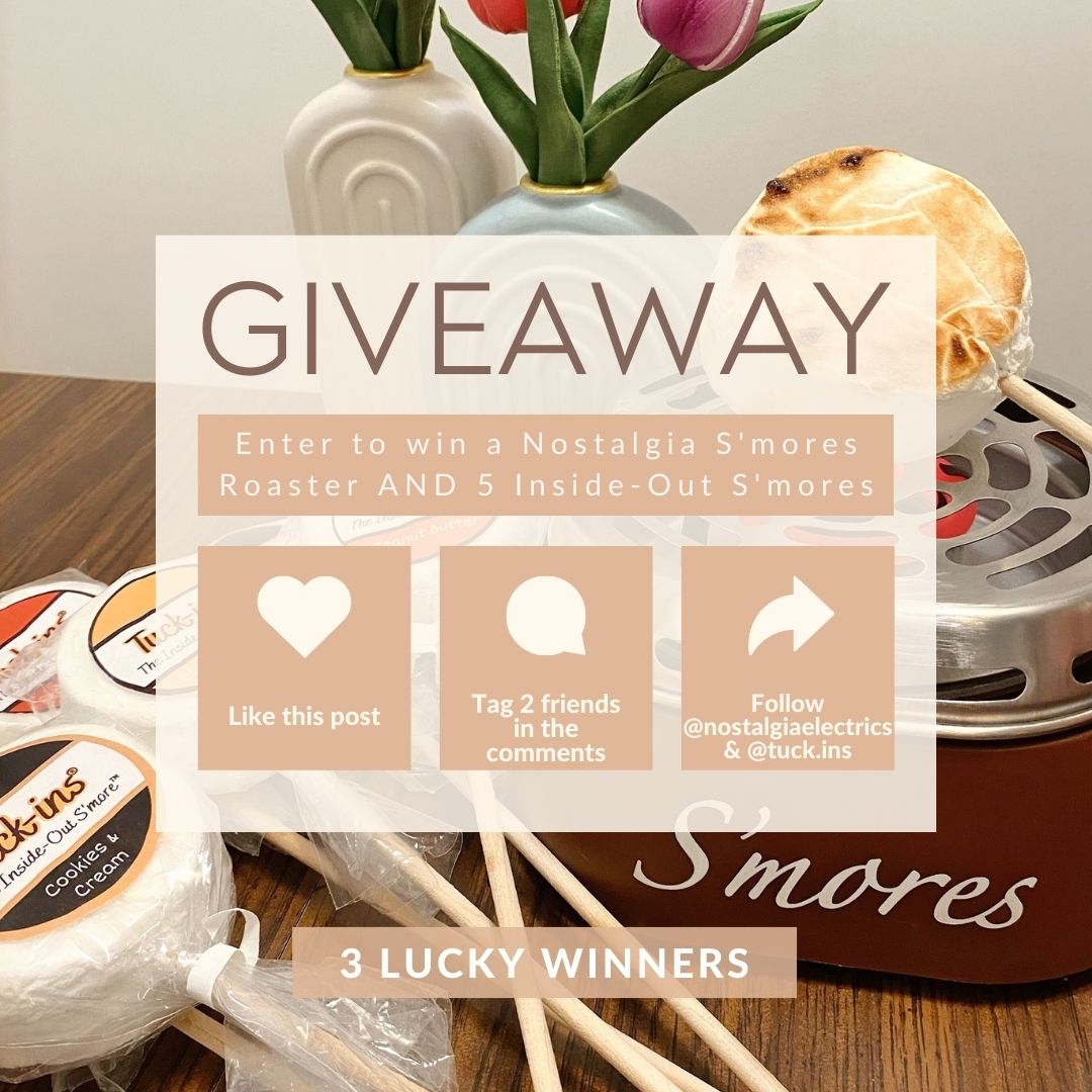 GIVEAWAY ALERT! We partnered with our friends at Tuck-ins to help you create some s'more sweet memories! 📷

Click the link below for a chance to win our Nostalgia S'mores Maker and 5 Mix and Match Tuck-Ins. 

instagram.com/p/CrmFBcFp9aW/
*Enter through Instagram only.*
