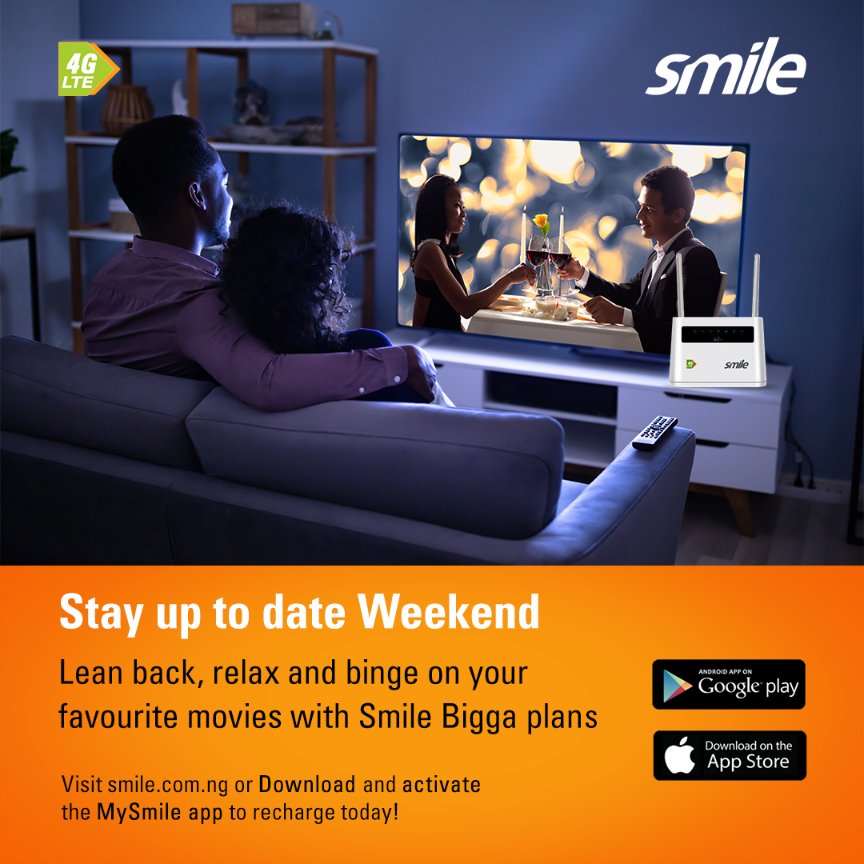 SmileComsNG's tweet image. Don's miss out on anything this weekend. stay up to date with Movies, Musicals, Series, Documentaries, News or whatever you love. Click bit.ly/3g9okNI  to select a plan. Smile #FREEStreaming #Smile #4GLTE #Netflix #YouTube #PrimeVideo
