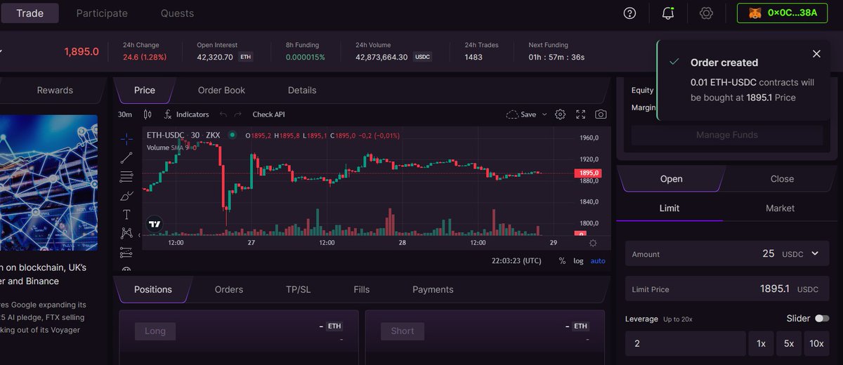 reverberator75's tweet photo. Just decided to try to open a trade on the platform @zkxprotocol .

Everything worked correctly and very fast as always.
#ZKXTestnet https://t.co/pg2zs4fA2Q