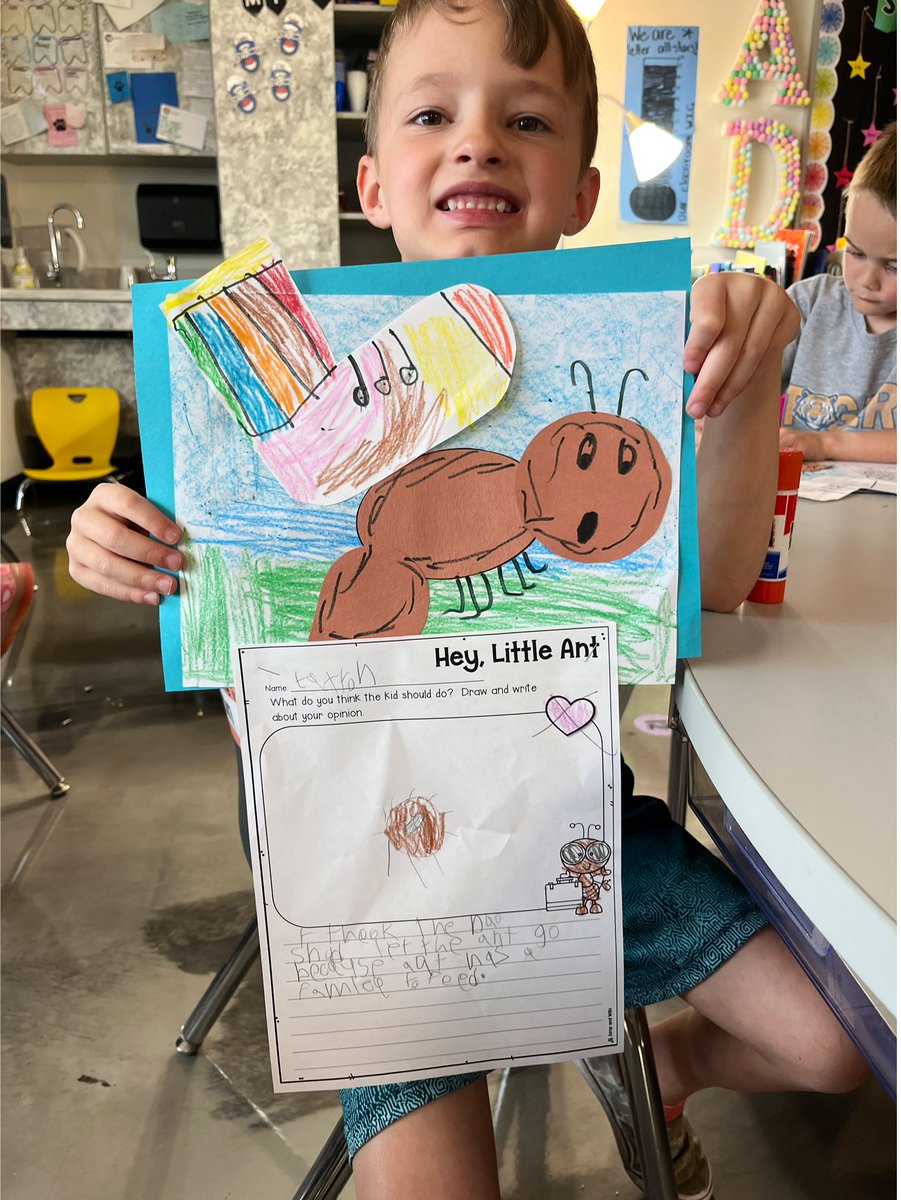 melliottsclass's tweet photo. Hey, Little Ant is one of our favorite spring read alouds! Kindergarten majority says the ant should NOT be squished. 🐜🐜 https://t.co/qpTdmWrowy