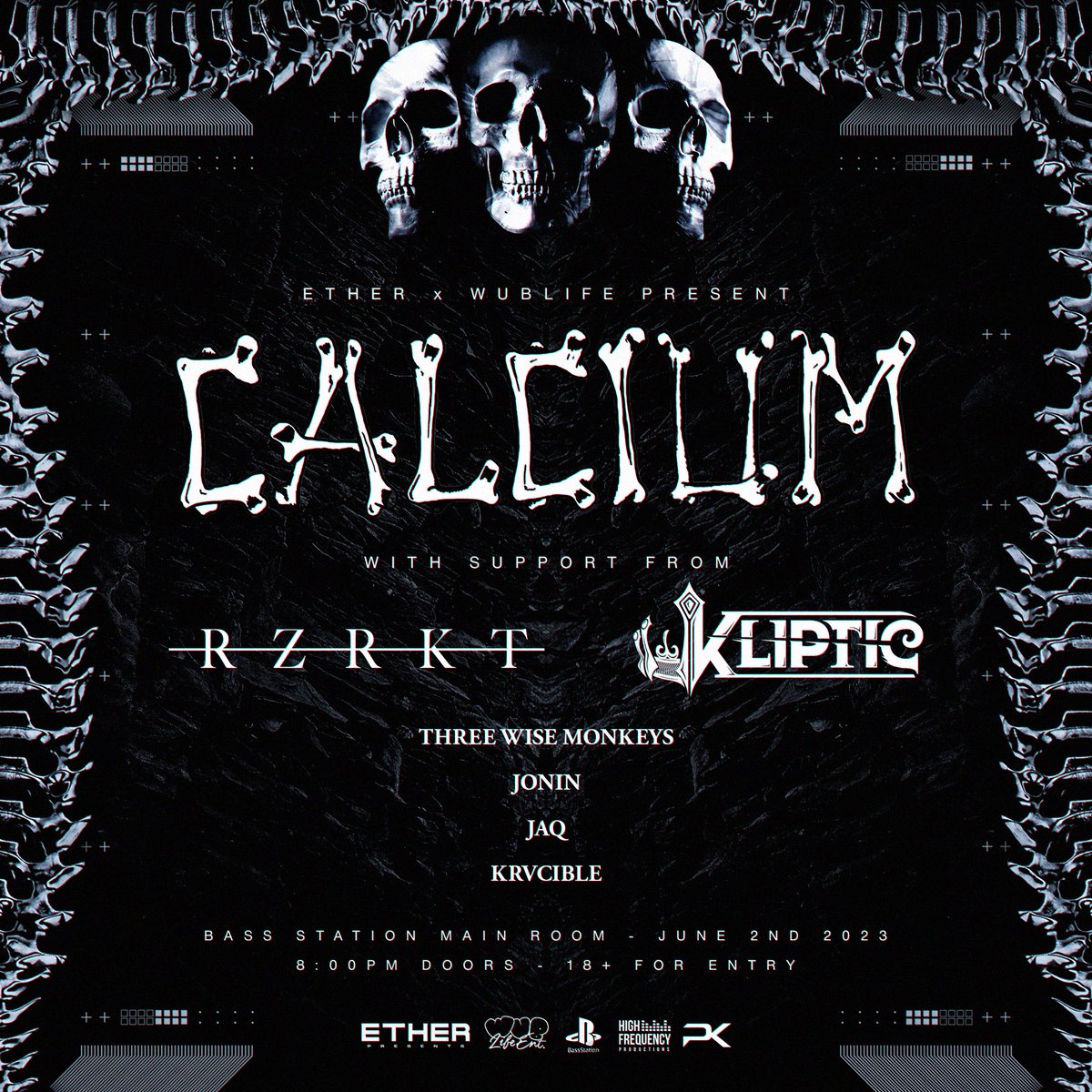 BassStationChi's tweet photo. 𝙅𝙐𝙎𝙏 𝘼𝙉𝙉𝙊𝙐𝙉𝘾𝙀𝘿 ☠️ 

Calcium is making his long awaited Bass Station debut on June 2nd! 

huge support from Subsidia favorites RZRKT &amp; Kliptic! 

Tickets on sale NOW!

🎟️https://t.co/7r1dEOvZYc https://t.co/BVr9RTjEvo