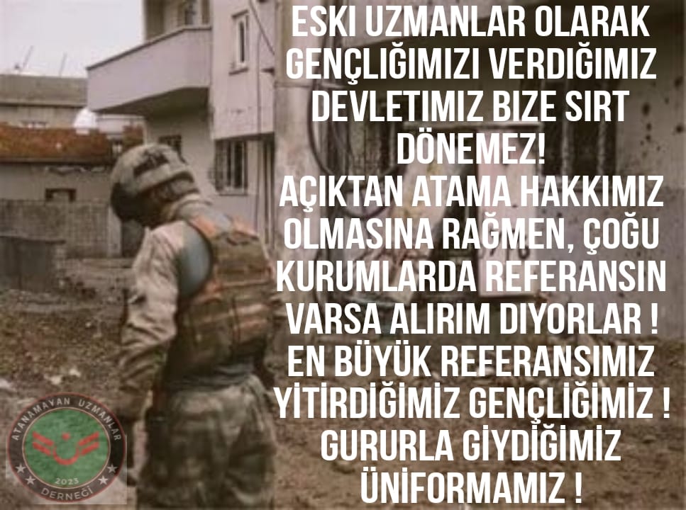 gundes_46's tweet photo. #Eskiuzmancvşlar ESKİ UZMAN ÇAVUŞLAR; VATAN VE MİLLETİN BÖLÜNMEZ BÜTÜNLÜĞÜNE GÖZ DİKEN HAİNLERİ YERİN DİBİNE SOKAN BİZLER!KANUN ÖNÜNDE VERİLEN HAKKIMIZ NEDEN İSTİSMAR EDİLİYOR.!DEVLET BÜYÜKLERİMİZ BİZİM FERYADIMIZI NE ZAMAN DUYACAKSINIZ! @suleymansoylu https://t.co/cNUIHjoQaY