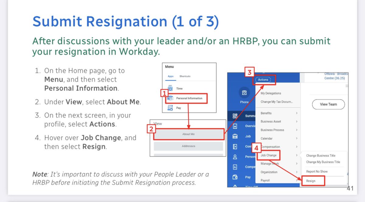 4. Hover over JOB CHANGE and then select RESIGN.