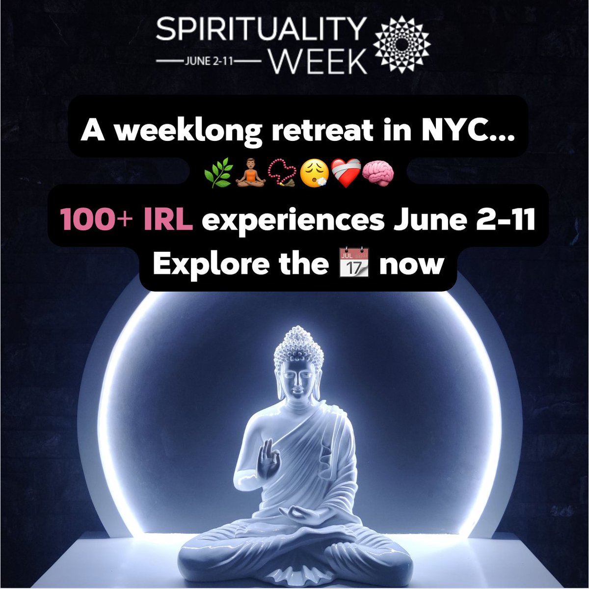 The #spiritualitywk festival calendar is now live. 

1000s will experience a deeper sense of belonging, spiritual connection, holistic practices, boundless possibilities, and breakthrough moments to support all aspects of life. 

Come practice, Together: spiritualityweek.org