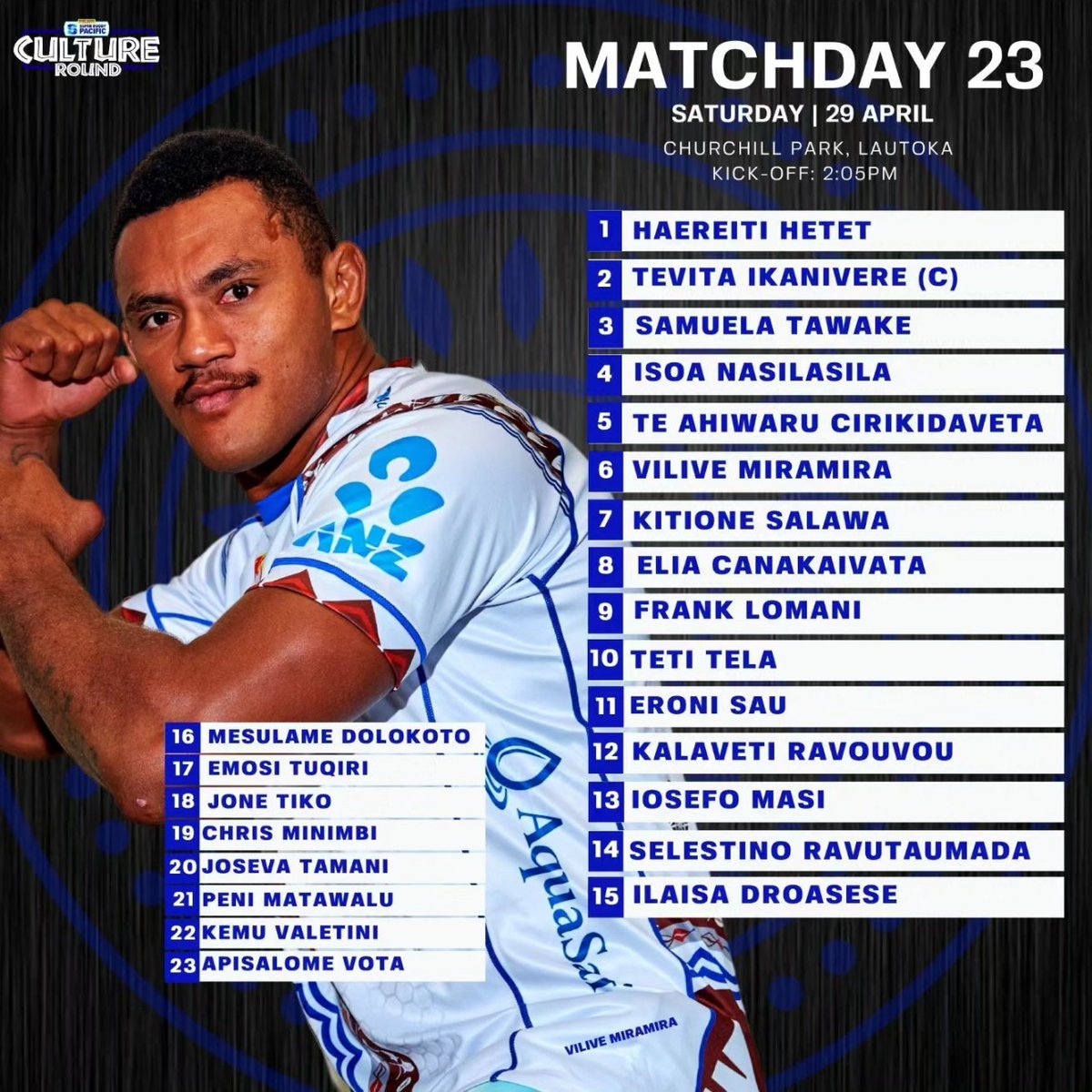 RugbyUnionOnTV's tweet image. Now
#SuperRugbyPacific
#CultureRound
@SuperRugby

@Fijian_Drua v. @BluesRugbyTeam
#DRUvBLU

📺 @SkySports Arena

@SkySportsRugby