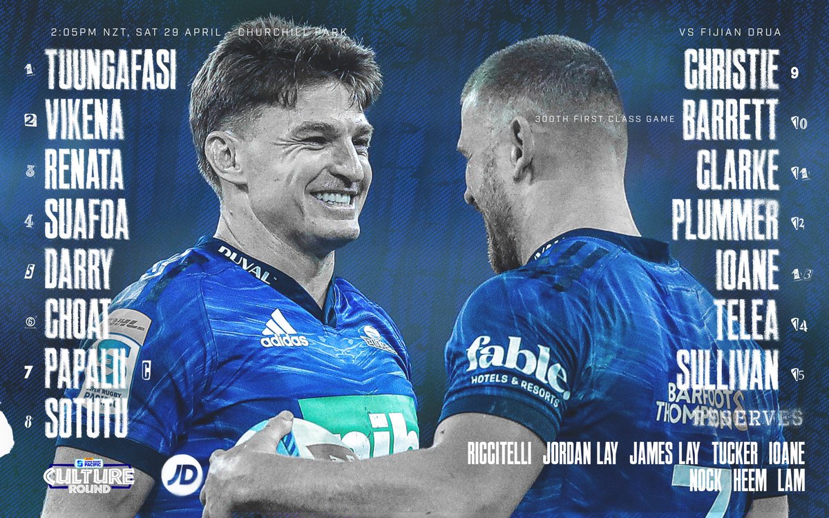 RugbyUnionOnTV's tweet image. Now
#SuperRugbyPacific
#CultureRound
@SuperRugby

@Fijian_Drua v. @BluesRugbyTeam
#DRUvBLU

📺 @SkySports Arena

@SkySportsRugby