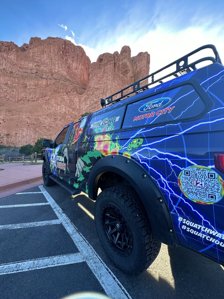 ValTheWXGal's tweet photo. Squatchie almost looking as good as this stunning Friday! We’re at Garden of the Gods Park for weather in your neighborhood @FOX21News 

 #SquatchOut #SquatchWatch https://t.co/1MaLq8yyGS
