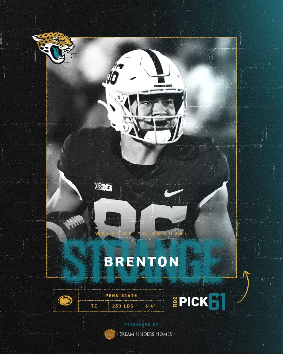 With the 61st pick in the 2023 #NFLDraft, we select Penn State TE Brenton Strange!
 
<a href="/BrentonStrange/">Brenton Strange</a> | <a href="/Dream_Finders/">Dream Finders Homes</a>