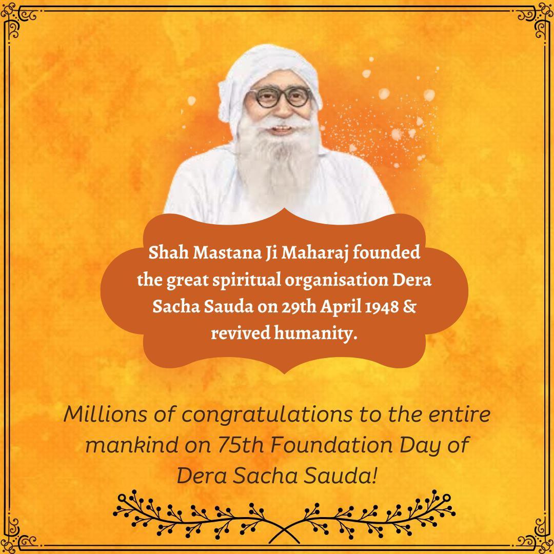 sharmila_insa's tweet photo. Congratulations to the whole world,🎉 today Dera Sacha Sauda have completed 75 years with the pious guidance of Saint Gurmeet Ram Rahim Ji.😍 Millions of people are excited to celebrate their biggest ocassion by doing welfare works. 🙏
#75YearsOfDeraSachaSauda https://t.co/UCDlKdtJlA