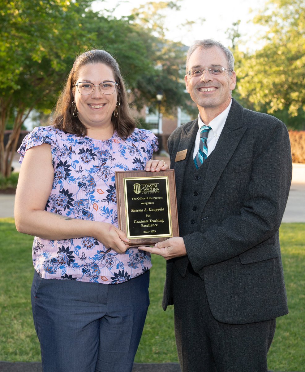 sheenak2's tweet photo. I love teaching &amp; I’m grateful I ended up somewhere that values teaching, scholarship, &amp; service. This year I am honored to win a student-nominated @spadonicollege dept. Professor of the Year &amp; @CCUChanticleers Provost’s Graduate Teaching Excellence awards #tenuretrack https://t.co/kRFGeGpQ6q