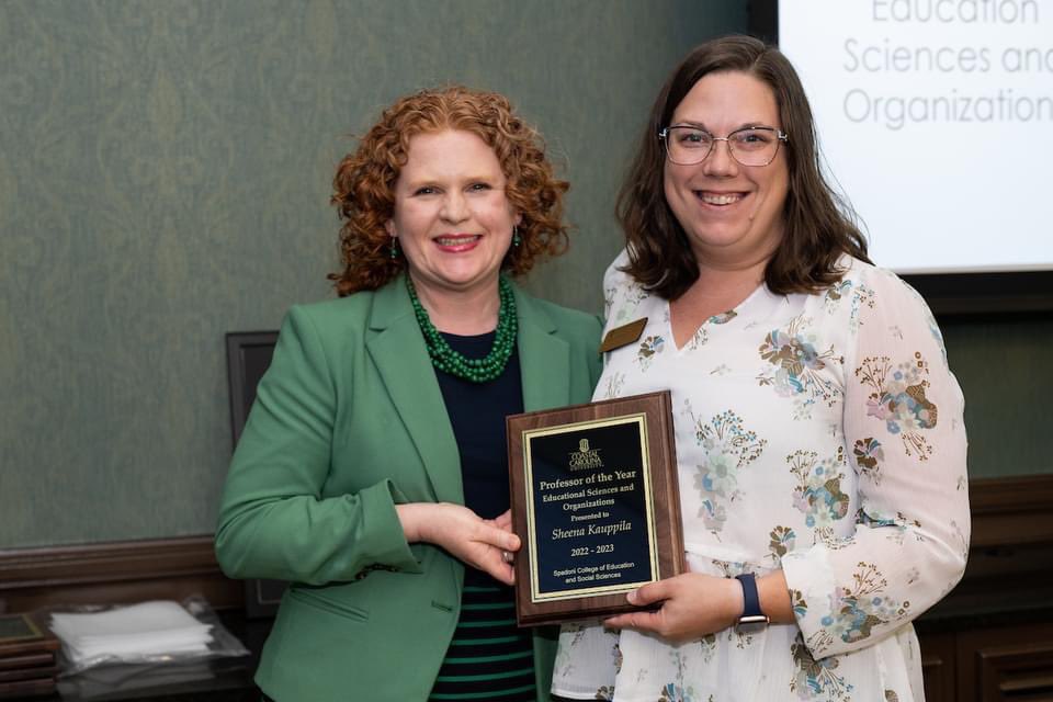 sheenak2's tweet photo. I love teaching &amp; I’m grateful I ended up somewhere that values teaching, scholarship, &amp; service. This year I am honored to win a student-nominated @spadonicollege dept. Professor of the Year &amp; @CCUChanticleers Provost’s Graduate Teaching Excellence awards #tenuretrack https://t.co/kRFGeGpQ6q