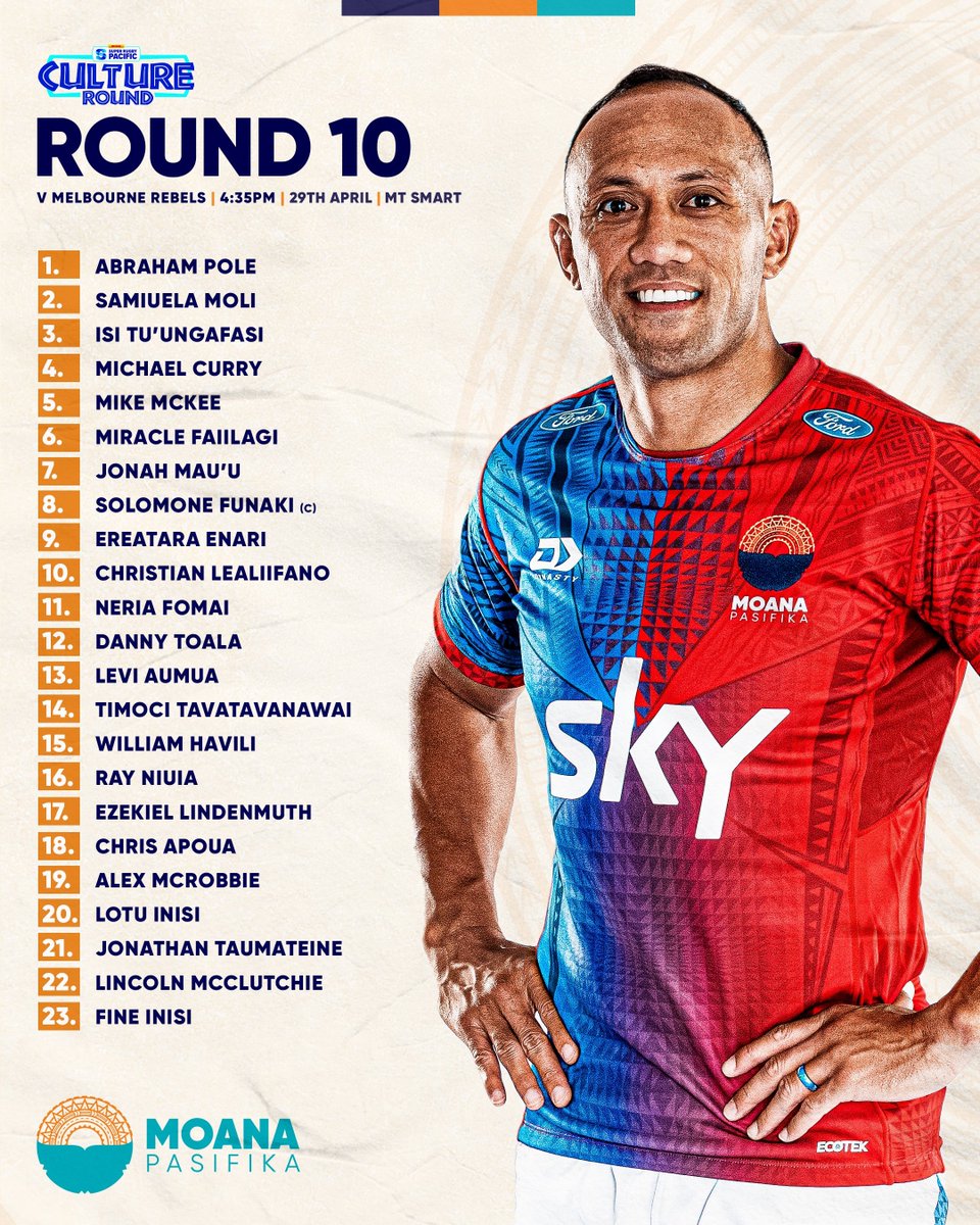 RugbyUnionOnTV's tweet image. Now
#SuperRugbyPacific
#CultureRound
@SuperRugby

@MoanaPasifika_ v. @MelbourneRebels
#MOAvMEL

📺 @SkySports Action

@SkySportsRugby