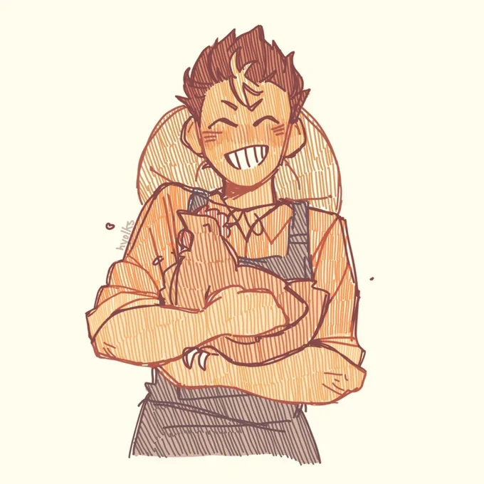 [hq] another 9k request from tumblr!! farmer noya and his chicken mikasa (named after volleyball brand) :")