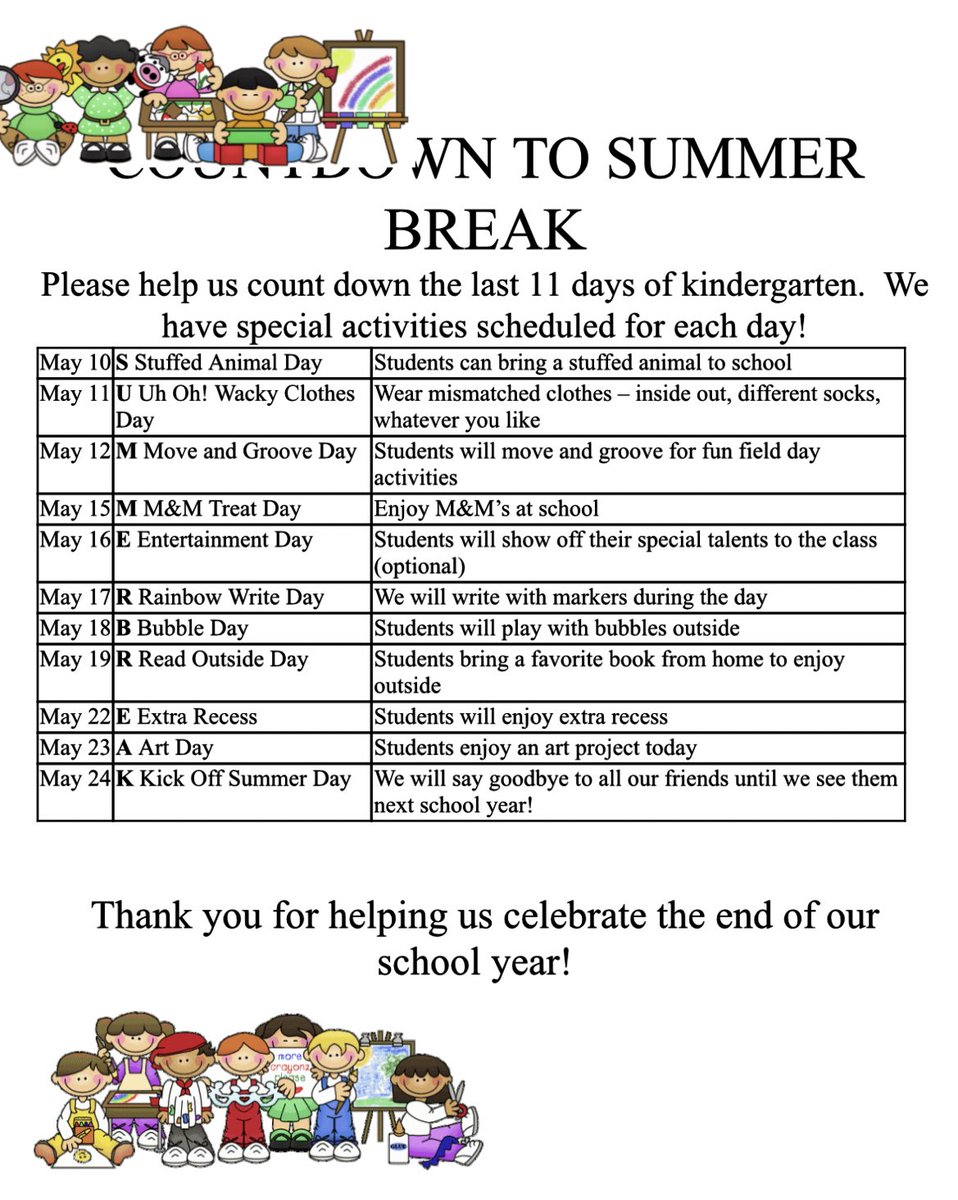 Looking forward to starting our countdown to Summer Break soon! <a href="/Creeksidetweet/">Creekside ECS</a> #NeedtoSucceedCECS