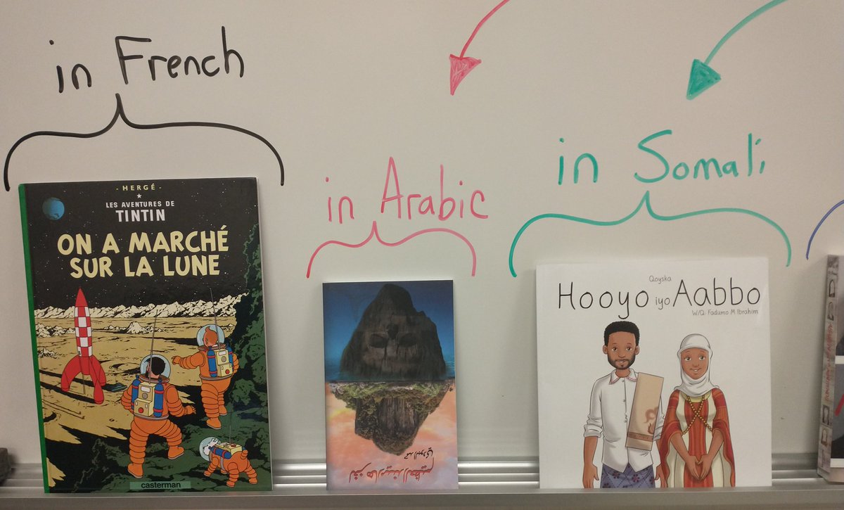 slynde_JML's tweet photo. So excited about the newest books added to our EL classroom library. What a fun way to help our ELs remain literate in their first languages! Check out our newest additions written in Spanish, French, Somali and Arabic. More to come soon! @JML_MS_OFFICIAL #jmlPride https://t.co/Vh1NSekAEi