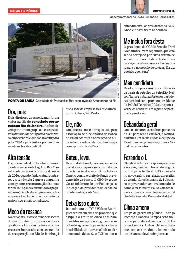 Victor Irajá (@victoriraja) on Twitter photo Nesta semana, o Radar Econômico, honrado espaço à qual tenho o orgulho de emprestar o rosto há quase um ano, estreia nas páginas da edição impressa de <a href="/VEJA/">VEJA</a>. Feliz, compartilho o resultado de muito suor e labuta, ao lado dos bons companheiros <a href="/_diegogimenes/">Diego Gimenes</a> e <a href="/FelipeErlich/">Felipe Erlich</a>. Nesta semana, o Radar Econômico, honrado espaço à qual tenho o orgulho de emprestar o rosto há quase um ano, estreia nas páginas da edição impressa de <a href="/VEJA/">VEJA</a>. Feliz, compartilho o resultado de muito suor e labuta, ao lado dos bons companheiros <a href="/_diegogimenes/">Diego Gimenes</a> e <a href="/FelipeErlich/">Felipe Erlich</a>.