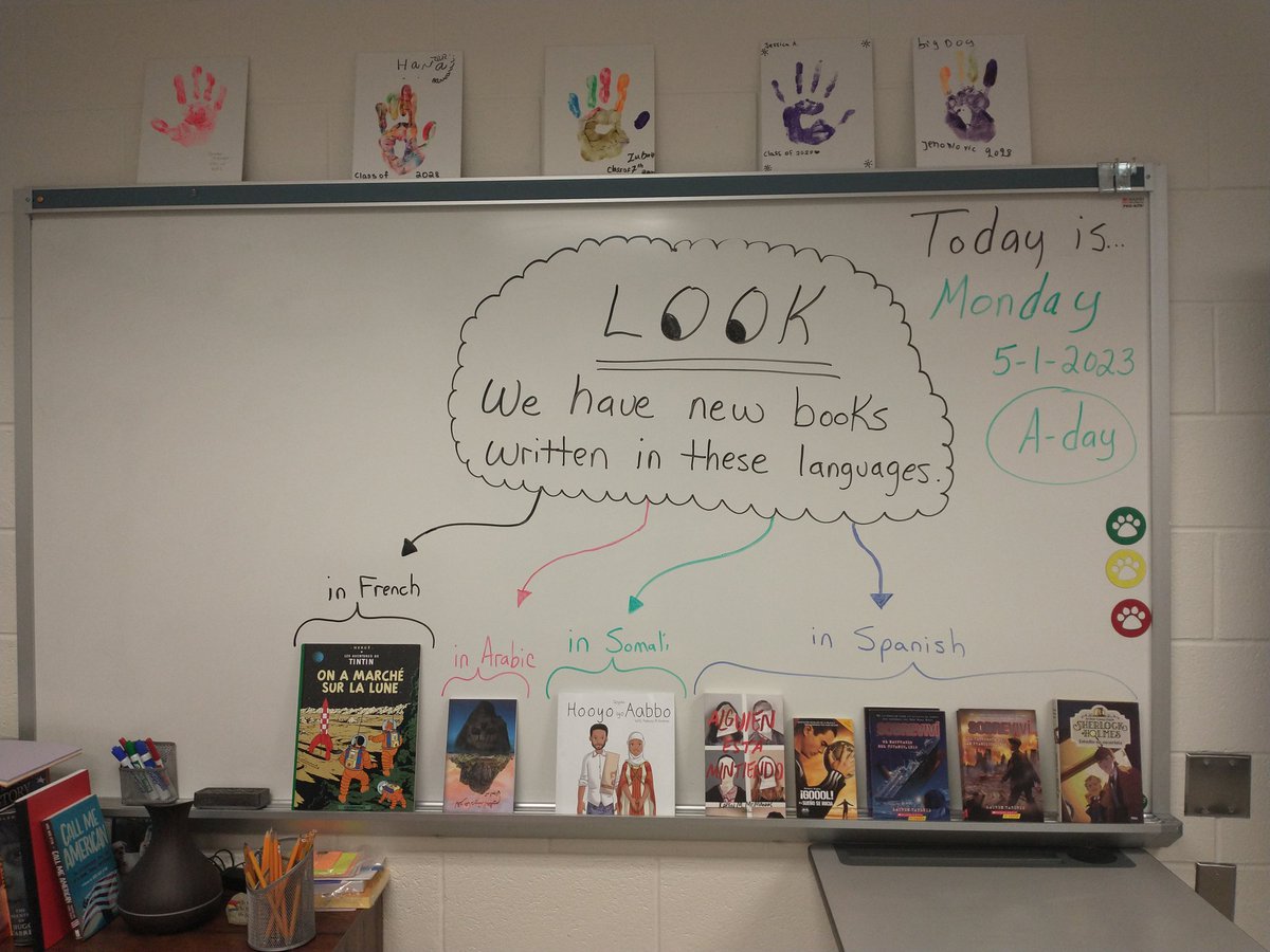 slynde_JML's tweet photo. So excited about the newest books added to our EL classroom library. What a fun way to help our ELs remain literate in their first languages! Check out our newest additions written in Spanish, French, Somali and Arabic. More to come soon! @JML_MS_OFFICIAL #jmlPride https://t.co/Vh1NSekAEi